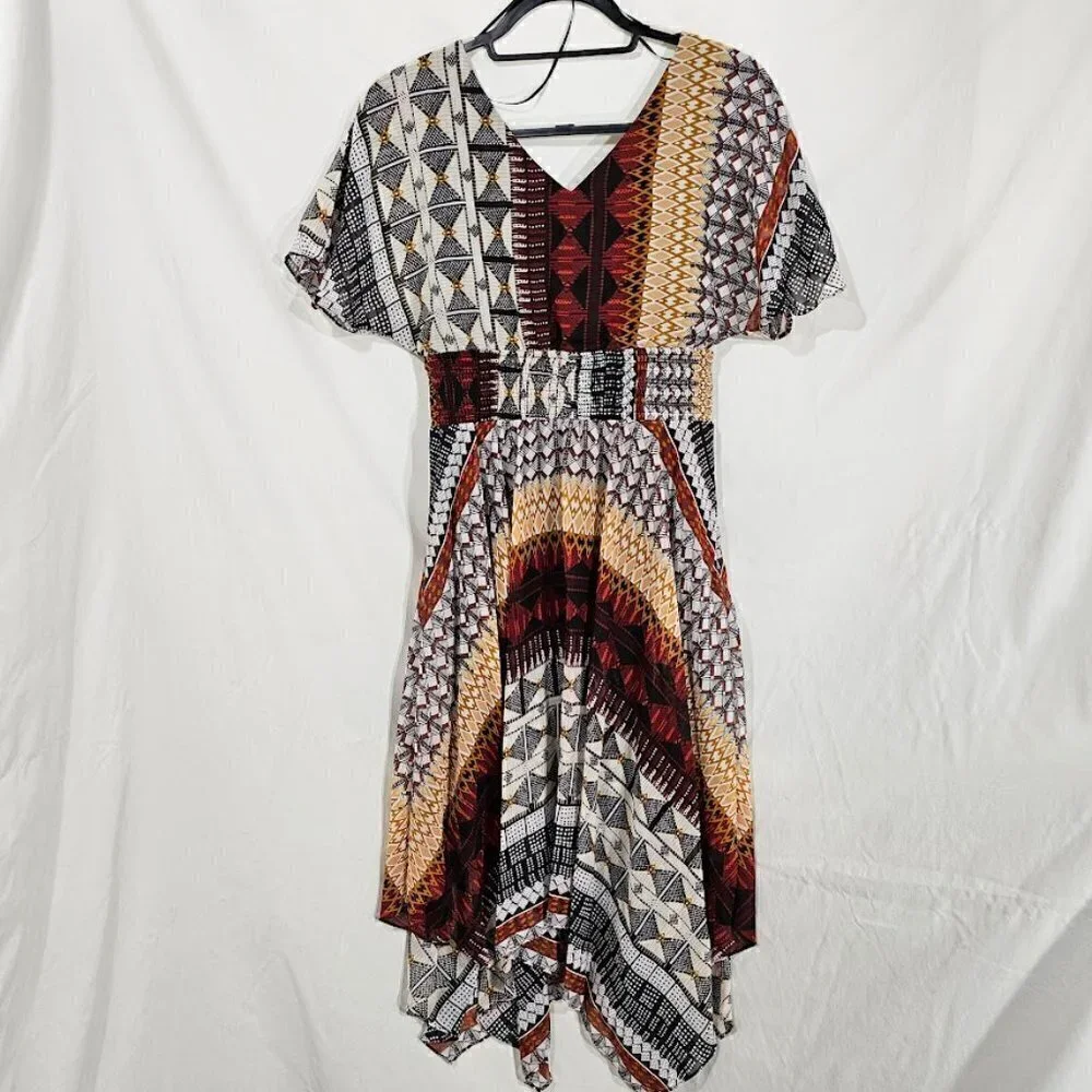 NWT CHRIS McLAUGHLIN Boho Dress size 6 BROWN RED BLACK Fairy Art to Wear Summer - Picture 9 of 9